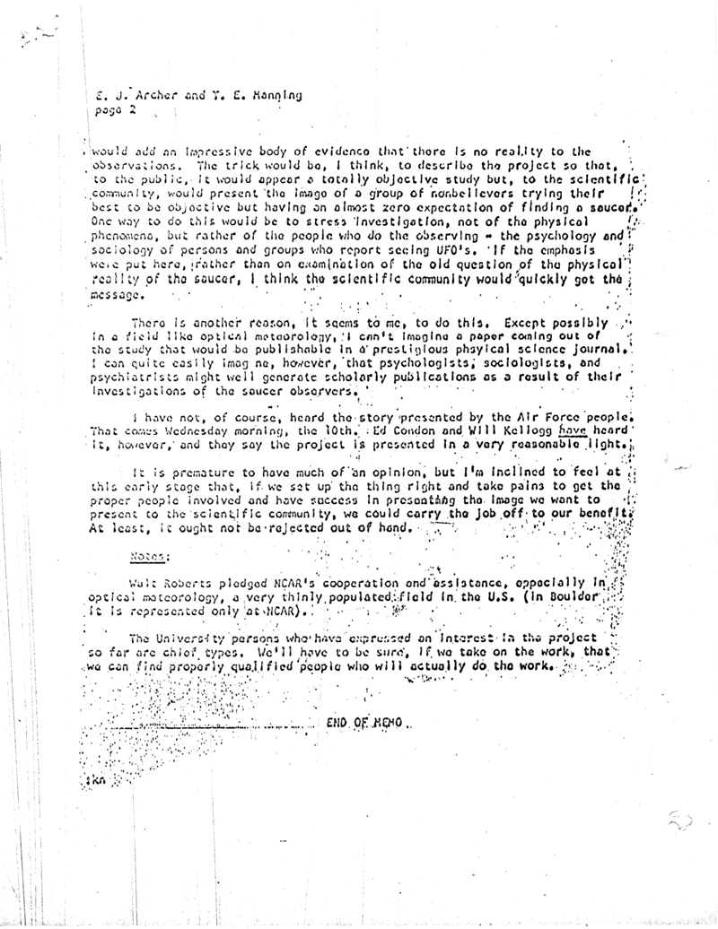 La seconda pagina del 'memo di Low' 
