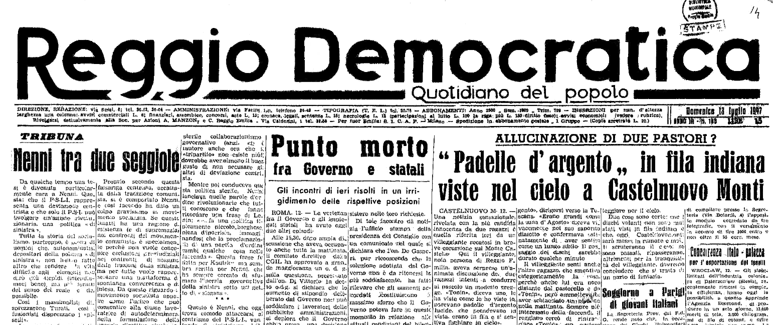 parte superiore prima pagina edizione 13/07/47